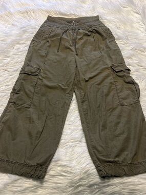 Free People Olive Utility Trousers with Logo Tab